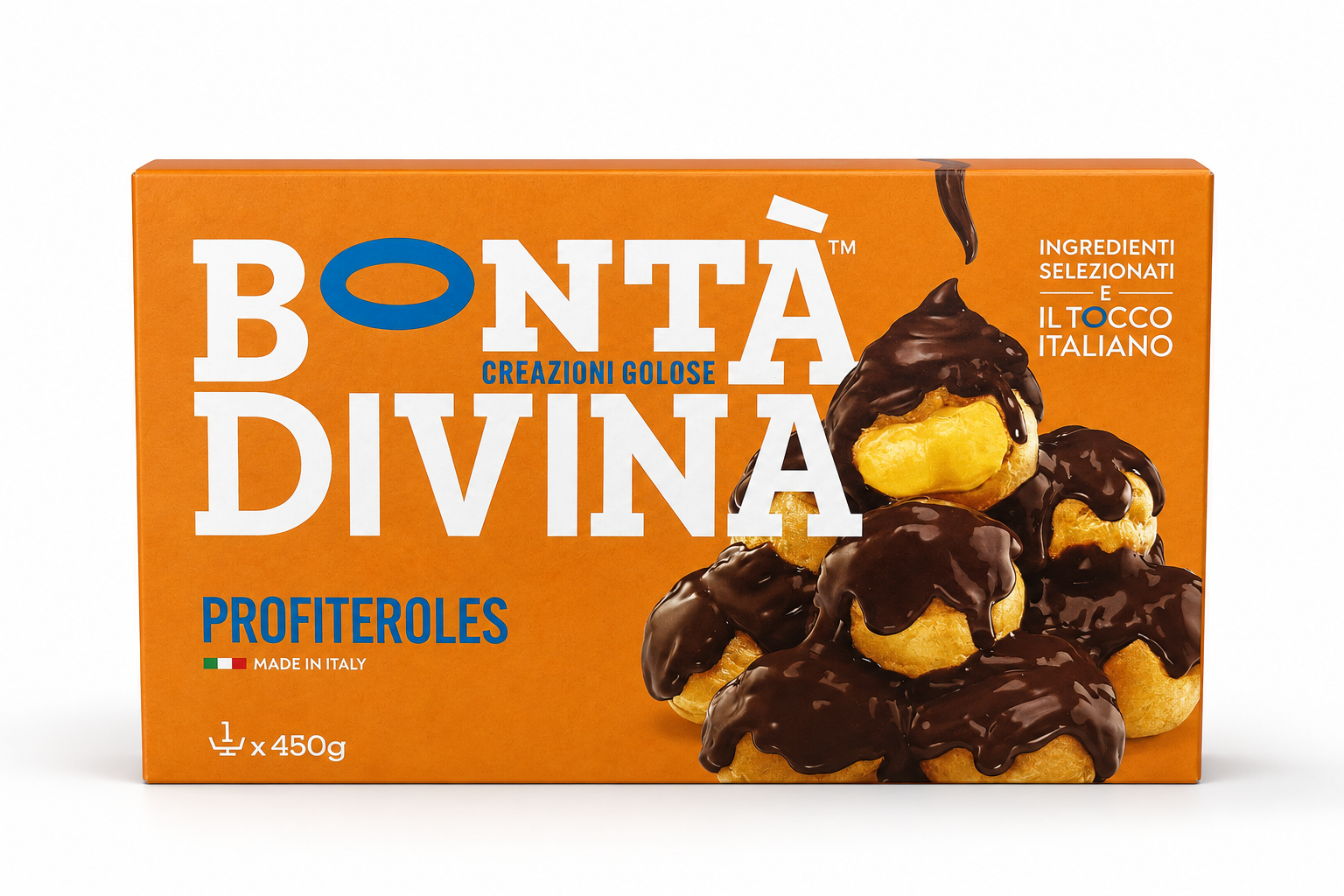 Профітролі Bontà Divina з кремом і шоколадом, 450 г