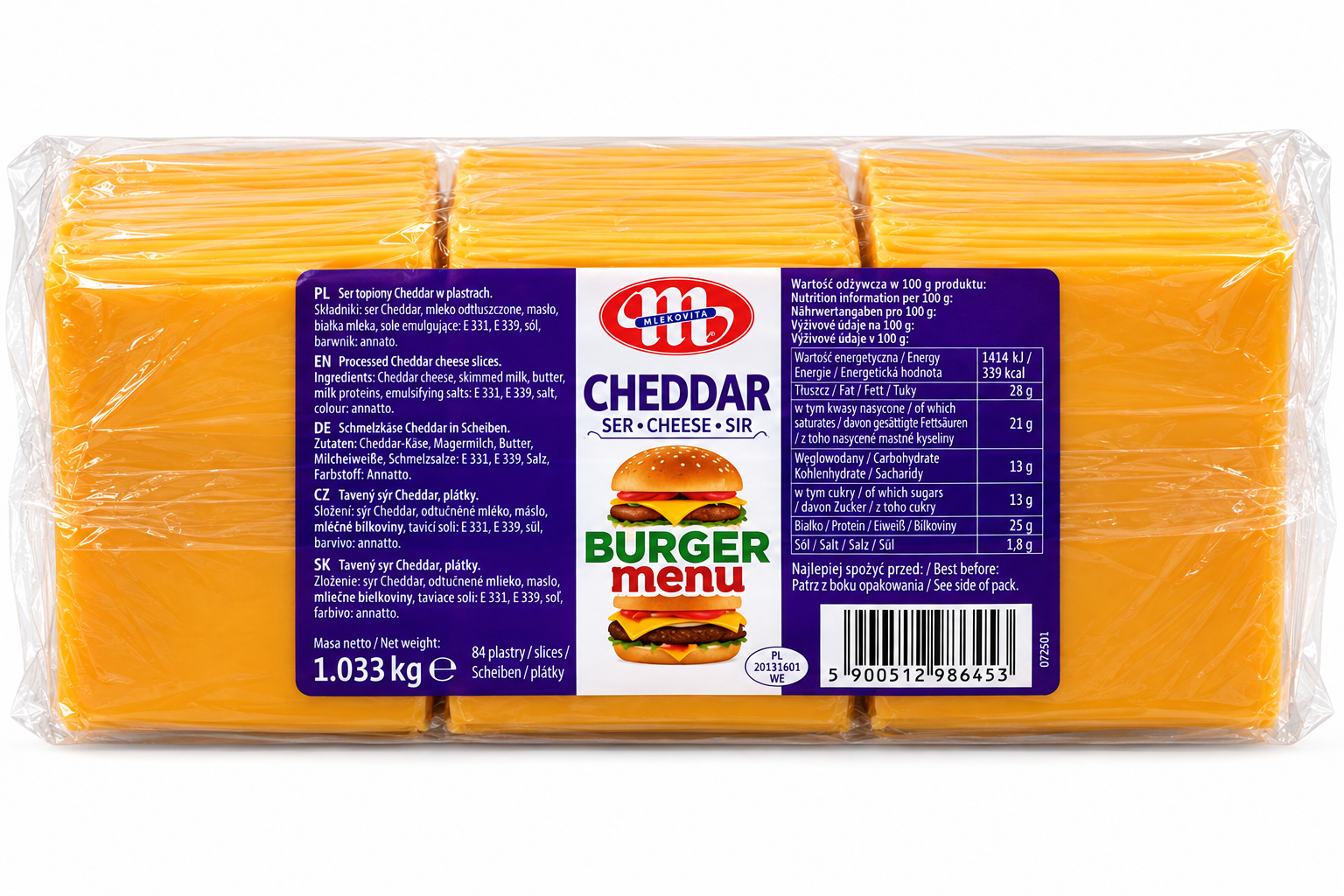 Чеддер слайсами Mlekovita Burger Menu 1,033 кг